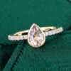 Bezel Set Pear Cut Pink Morganite Pavé Engagement Ring with Opal Accent (4)