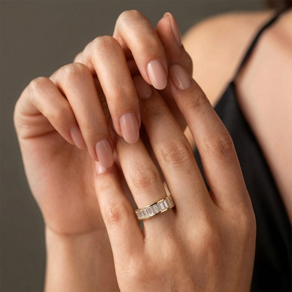 Channel Set Baguette Cut Moissanite Unisex Wedding Band (3)