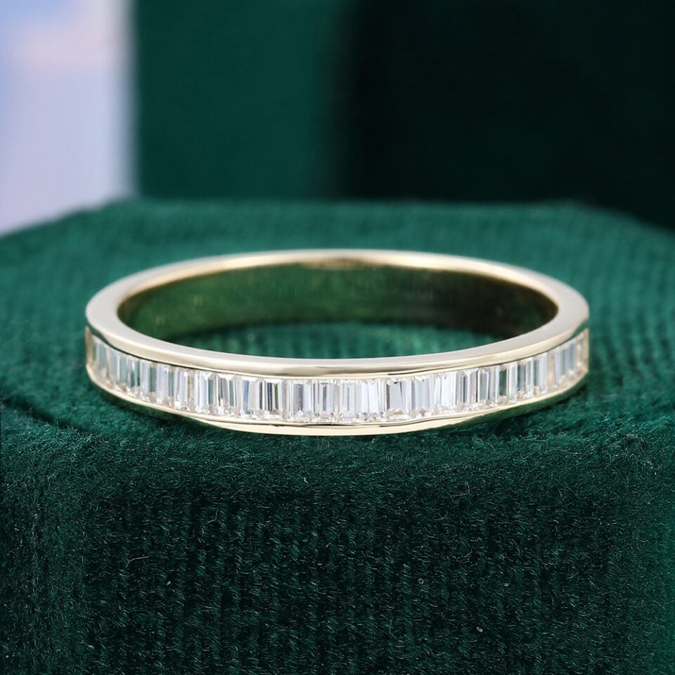 Channel Set Baguette Moissanite Ring Gender Free Wedding Band