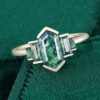 Elongated Hexagon Cut Moss Agate Promise Ring Art Deco Engagement Ring (3)