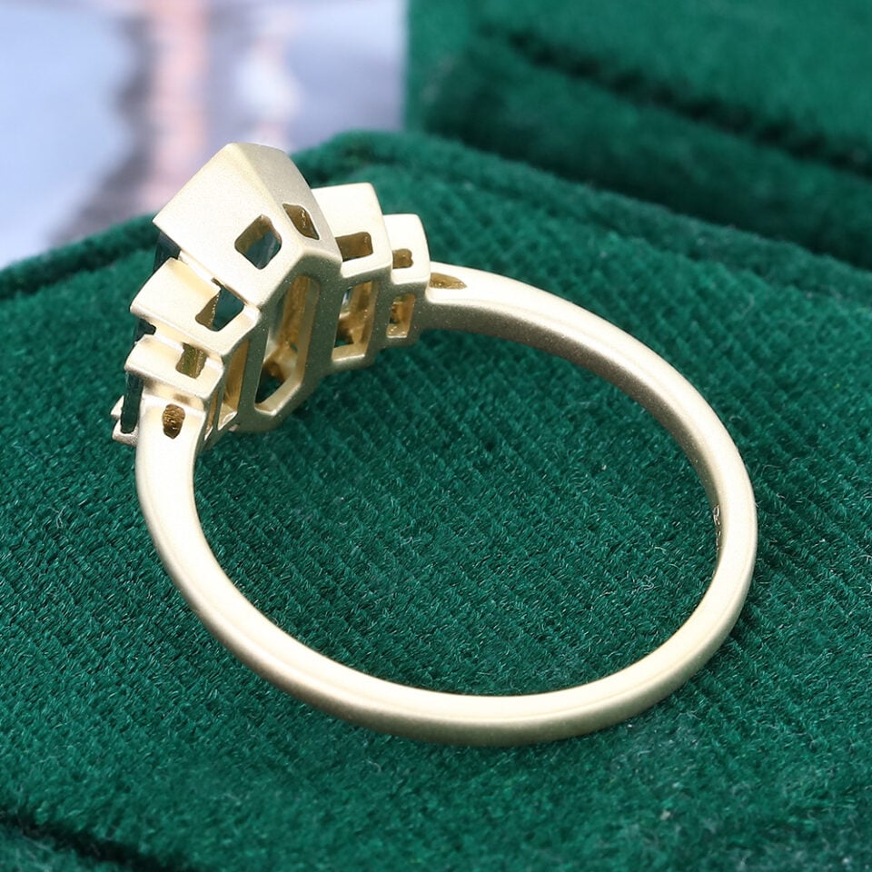 Elongated Hexagon Cut Moss Agate Promise Ring Art Deco Engagement Ring (4)