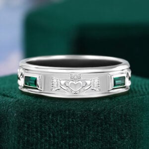Emerald Claddagh Ring Gender Neutral Wedding Band