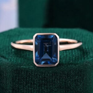 Emerald Cut London Blue Topaz Promise Ring Bezel Solitaire Engagement Ring