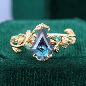 LeafLace | Kite Cut alexandrite Engagement Ring with Emerald Accents