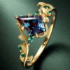 LeafLace Kite Cut alexandrite Engagement Ring with Emerald Accents (1)