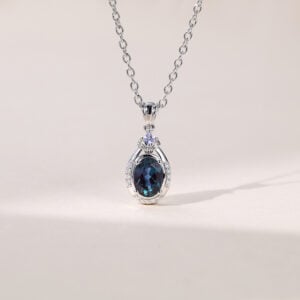 Oval Cut Alexandrite Necklace with Tanzanite and Moissanite Accents Teardrop Pendant