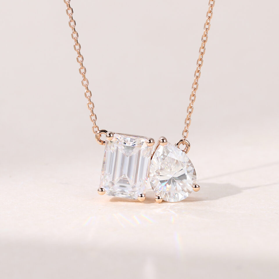 Pear & Emerald Cut Moissanite Toi Et Moi Necklace