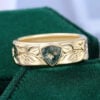Trillion Cut Moss Agate Leaf Engraved Gender Neutral Wedding Band 4
