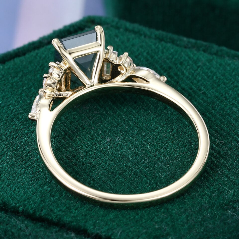 Art Deco Emerald Cut Moss Agate Ring with Moissanite Accents (6)