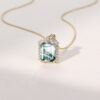 Emerald Cut Moss Agate Double Claw Setting Halo Necklace (2)
