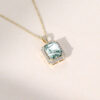 Emerald Cut Moss Agate Double Claw Setting Halo Necklace (3)