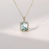 Emerald Cut Moss Agate Double Claw Setting Halo Necklace (6)