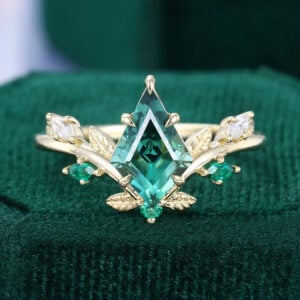 Kite Cut Lab Green Sapphire Engagement Ring