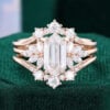 Long Hexagon Cut Moissanite Bridal Ring Set Unique Engagement Ring Set