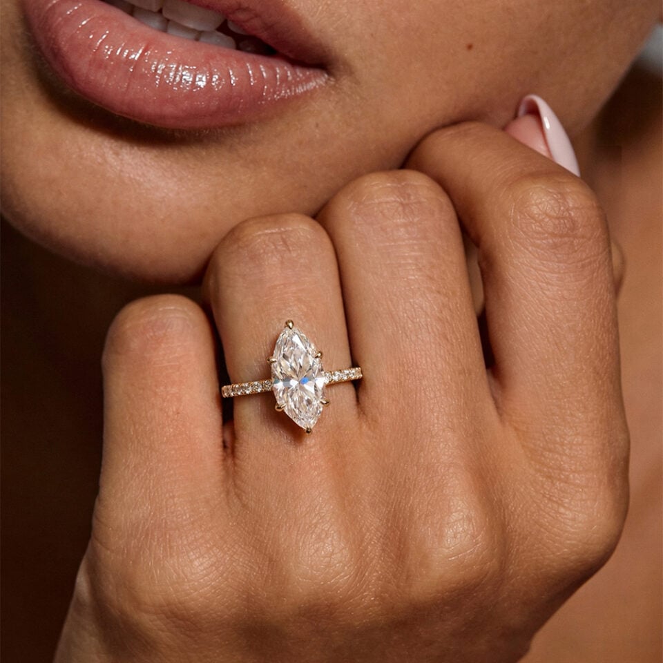 Marquise Cut Moissanite Engagement Ring with Hidden Halo (1)