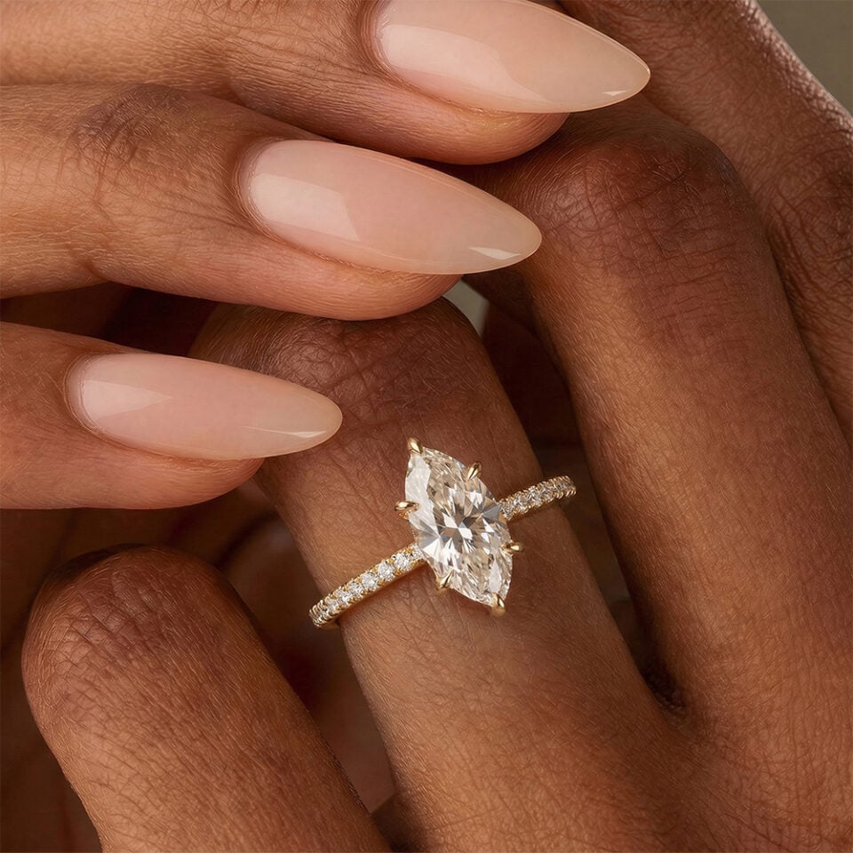 Marquise Cut Moissanite Engagement Ring with Hidden Halo (2)