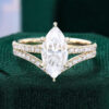 Marquise Cut Moissanite Hidden Halo Engagement Ring With Half Eternity Pavé Band Bridal Ring Set