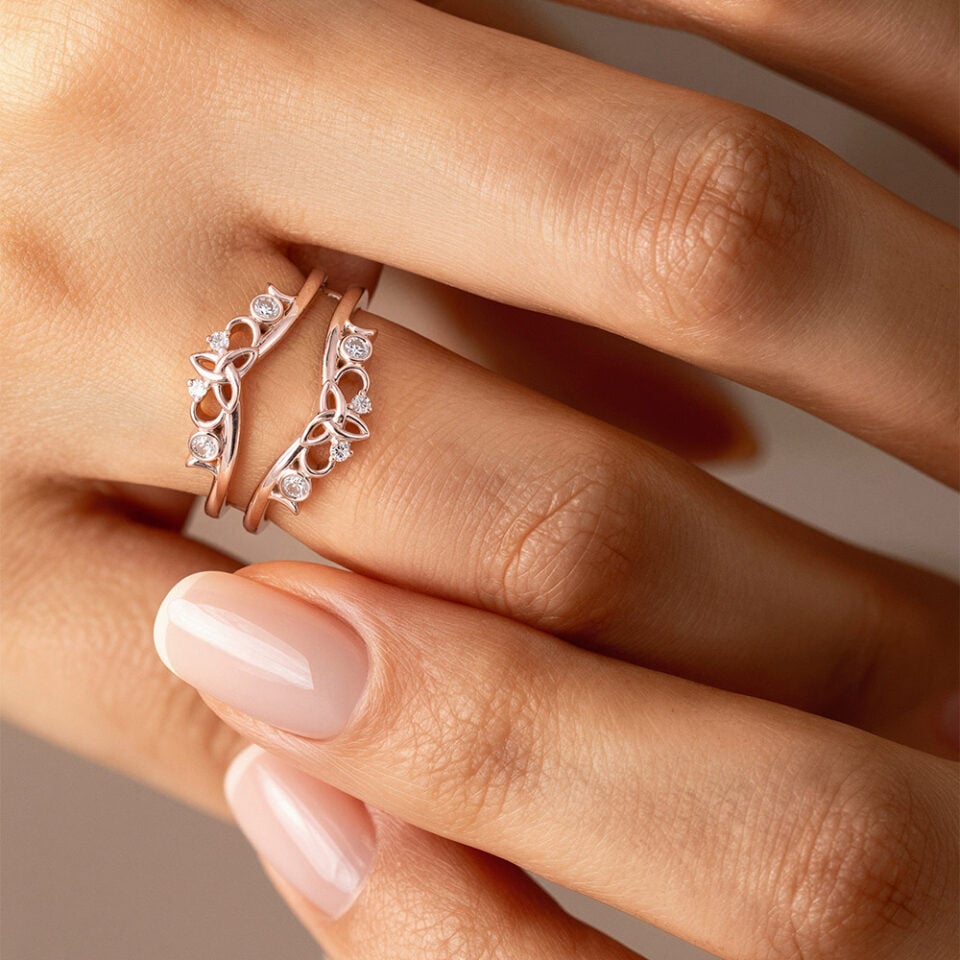 Moissanite Curved Wedding Band Celtic Knot Double Band (1)