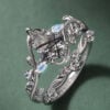 Nature Inspired Kite Cut Black Rutilated Quartz Bridal Ring Set (3)