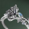Nature Inspired Kite Cut Black Rutilated Quartz Bridal Ring Set (7)