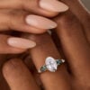 Oval Cut Moissanite Five Stone Engagement Ring with Teal Sapphire Accents (2)