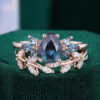 Pear Cut Alexandrite Wedding Ring Set Nature Inspired Moissanite Bridal Ring Set