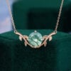 Round cut moss agate branch design solitaire necklace