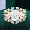 2CT Oval Moissanite Bridal Ring Set with Moonstone Enhancer