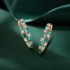 Alternating Baguette Emerald and Round Diamond Huggie Earrings