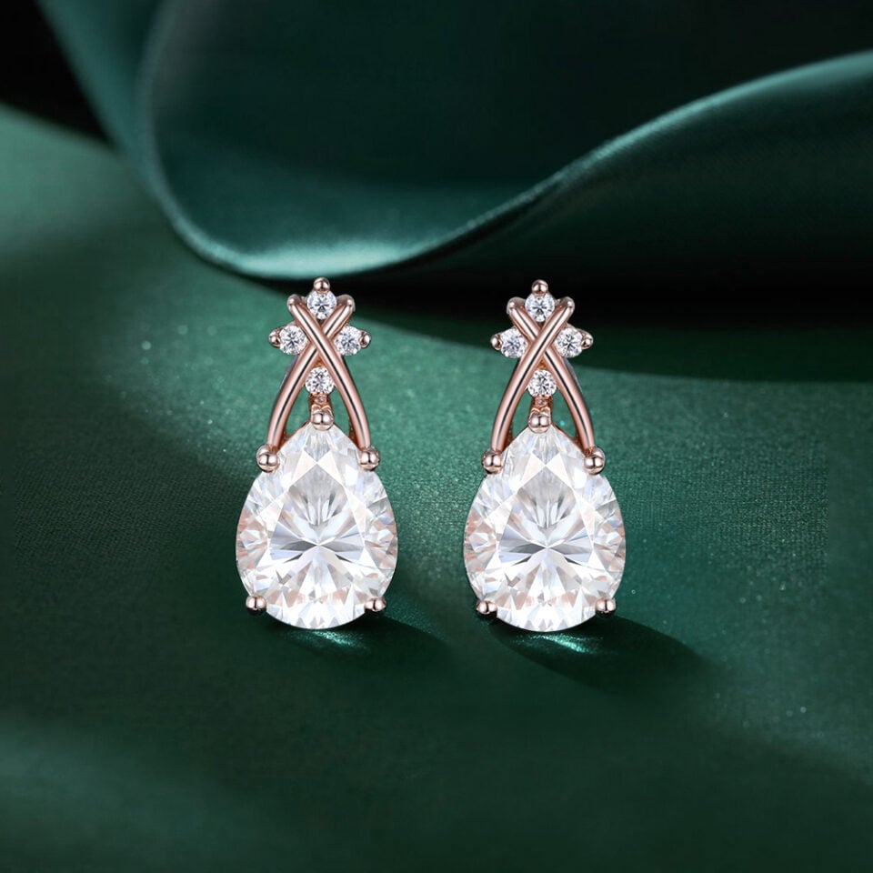 Pear Cut Moissanite Criss Cross Stud Earrings For Women