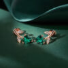 Flower Designed Heart Shaped Emerald Stud Earrings