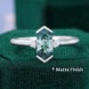 Long Hexagon Cut Moss Agate Three Stone Engagement Ring (3)