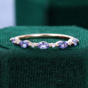 Marquise Cut Amethyst Wedding Band Half Eternity Stacking Band