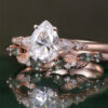 Pear Cut Moissanite Bridal Ring Set with Nature Inspired Leaf Band (3)