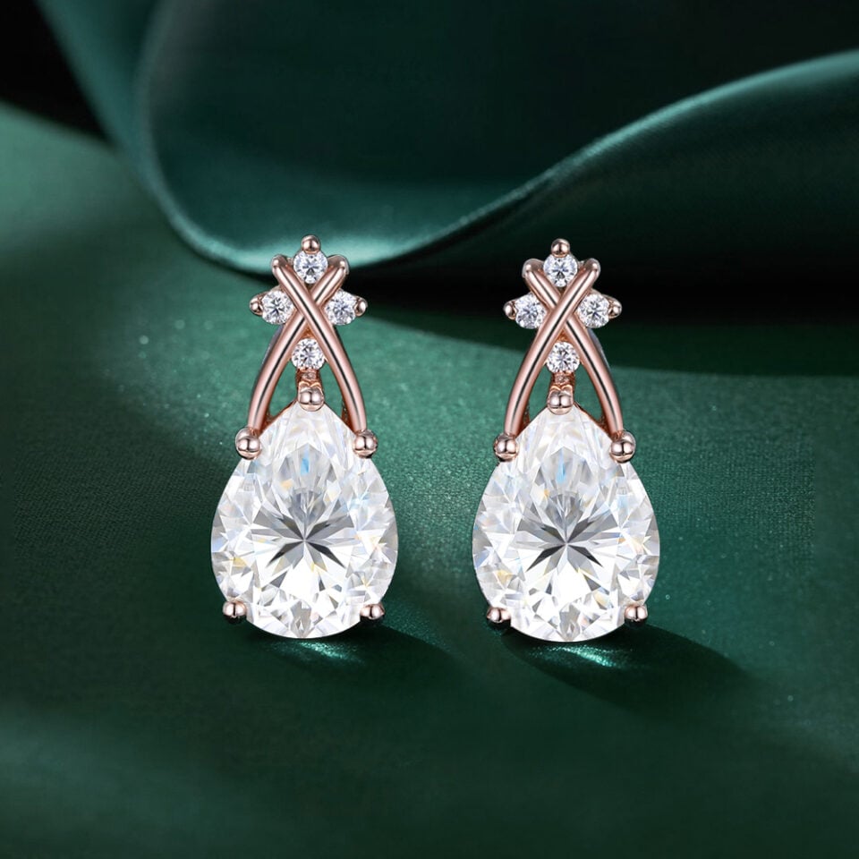 Pear Cut Moissanite Criss Cross Stud Earrings