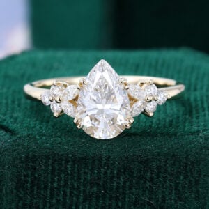 Pear Shaped Lab Diamond Engagement Ring Double Claws Blossom Wedding Ring