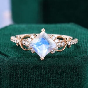 Princess Cut Moonstone Infinity Pavé Engagement Ring