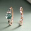 Hexagon Cut Moss Agate Bridal Ring Set with Leaf Accents (4)