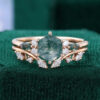 Hexagon Cut Moss Agate Cluster Engagement Ring Set Open Wedding Band Nature Inspired Bridal Set (1)
