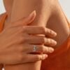 Kite Cut Moss Agate Engagement Ring Set Vintage Inspired Bridal Set (1)