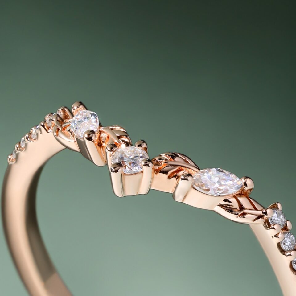 Kite Cut Moss Agate Engagement Ring Set with Leaf Accents Classic Bridal Set (2)