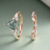 Kite Cut Moss Agate Engagement Ring Set with Leaf Accents Classic Bridal Set (3)