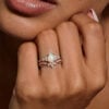 Pear cut natural opal engagement ring set crown bridal set