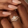 Pear Cut Natural Opal Engagement Ring Set Crown Bridal Set (2)
