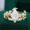 Kite Cut Moissanite Nature Themed Bridal Ring Set with Leaf Accents