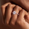 Oval Cut Moissanite Milgrain Lace Halo Engagement Ring (1)