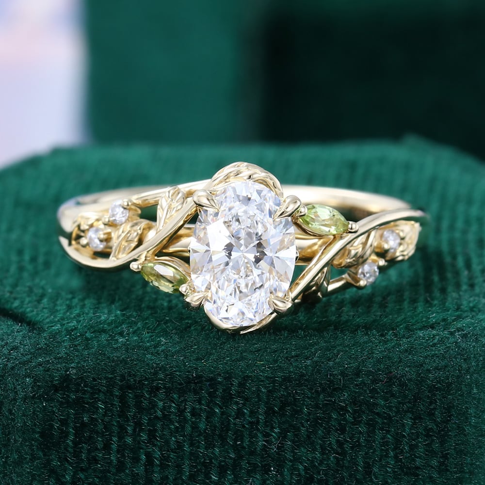 1 CT Oval Cut Lab Diamond Engagement Ring Leaf and Vine Band