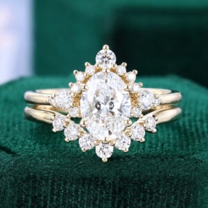1.5CT Oval Cut Lab Diamond Bridal Ring Set Cluster Wedding Ring Set
