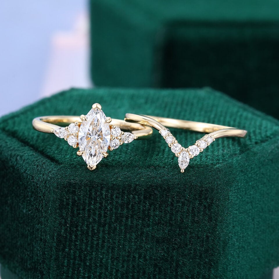 1CT Marquise Cut Lab Diamond Bridal Set Unique Engagement Ring Set