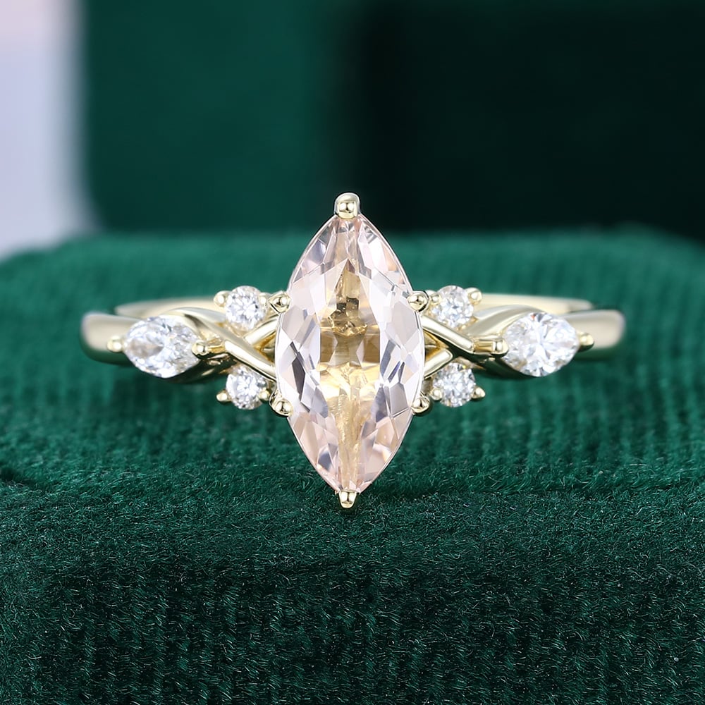 1CT Marquise Cut Morganite Art Deco Engagement Ring MollyJewelryUS